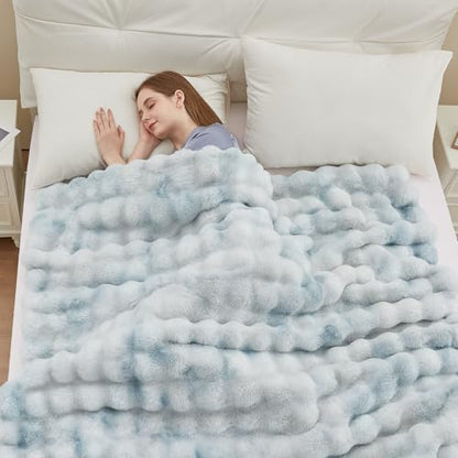 Anysay Faux Fur Throw Blanket, 1000GSM Fluffy Soft Bubble Blanket 60''*80'' - color: Blue, size: Twin