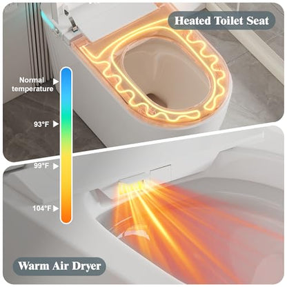 Smart Toilet with Bidet Built In Heated Seat Auto Flush Manual Seat&Lid | Warm Water Wash & Air Dry LED Display Tankless Electric One Piece Toilet for Bathroom with Siphon Dual Flush 0.8/1 GPF - color: Pearl White