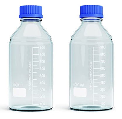 1000ml Storage Glass Bottles – 2pcs Round Media Storage Bottle – Borosilicate Glass Bottles – Safe Probe Storage Glass Storage Bottles with GL45 Blue Screw Cap (1000ml - 2pcs) - size: 1000ml - 2pcs