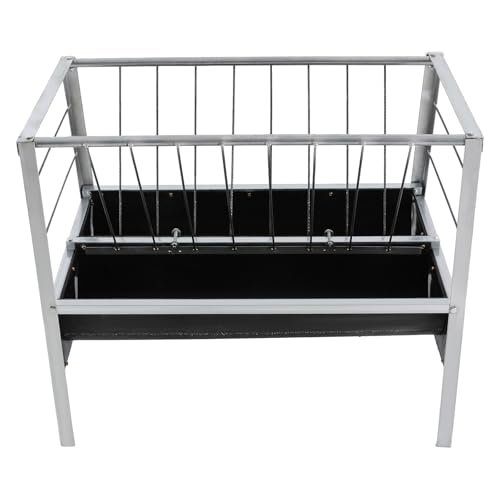 Hay Feeder, Livestock Feed Trough with 2-in-1 Hay and Grain Feeder, Heavy Duty Steel Frame and Deeper Pan Hay Rack, Feeding Station for Sheep, Calf, Cow, Horse, Goats for Pasture, Farm (Black) - color: Black
