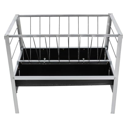 Hay Feeder, Livestock Feed Trough with 2-in-1 Hay and Grain Feeder, Heavy Duty Steel Frame and Deeper Pan Hay Rack, Feeding Station for Sheep, Calf, Cow, Horse, Goats for Pasture, Farm (Black) - color: Black