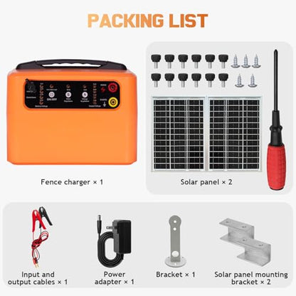 30 Miles/48km Solar Electric Fence Charger 0.3J-1.5J Adjustable, 24hours 15W Solar Powered Fencer with 6KV to 12KV Output,Battery Level LCD Display,All-Weather Kit for Livestock,Deer,Farm,Garden
