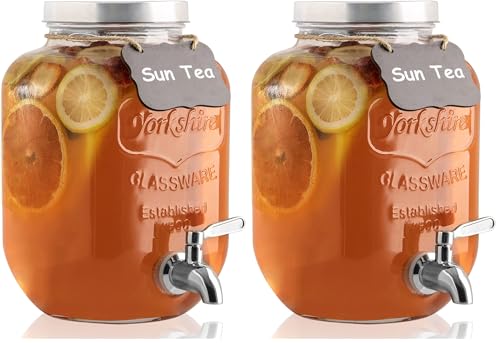 1 Gallon Drink Dispenser with Spigot 18/8 Stainless Steel – Airtight & Leakproof Glass Sun Tea Jar with Anti-Rust Lids, Beverage Dispenser for Parties - Laundry Detergent Holder (Pack of 2) - size: Single (Pack of 2)