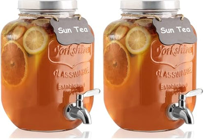 1 Gallon Drink Dispenser with Spigot 18/8 Stainless Steel – Airtight & Leakproof Glass Sun Tea Jar with Anti-Rust Lids, Beverage Dispenser for Parties - Laundry Detergent Holder (Pack of 2) - size: Single (Pack of 2)
