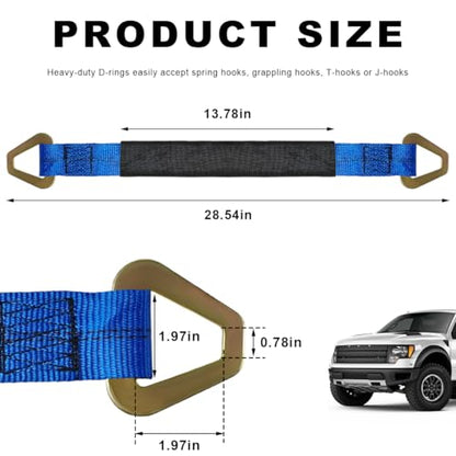 2" × 29" Premium Axle Tie Down Strap with D Rings, Heavy Duty Auto Axle Straps with Protective Sleeves 6614 Lb. Capacity, Adjustable Tire Strap Tie Down for Securing Car Transport (Blue) - color: Blue