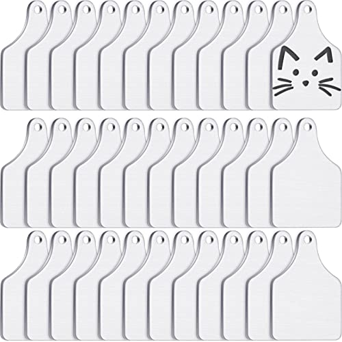Zhengmy 50 Pieces Metal Cow Tag Blank Metal Stamping Blanks Aluminum Tiny Cattle Ear Tag with Hole for Handmade Number Dog Name ID Women Jewelry, 0.06 Inch Thick