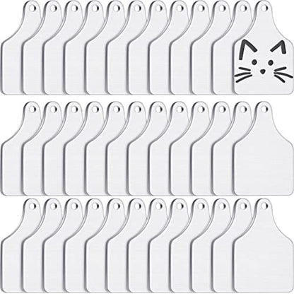 Zhengmy 50 Pieces Metal Cow Tag Blank Metal Stamping Blanks Aluminum Tiny Cattle Ear Tag with Hole for Handmade Number Dog Name ID Women Jewelry, 0.06 Inch Thick