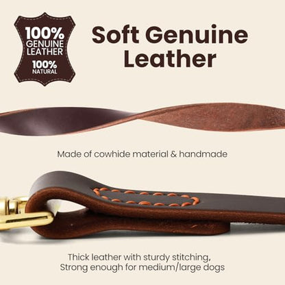 Leather Dog Leash, Strong Traffic Pet Short Lead & Heavy Duty Metal Hook for Training and Walking. (1.5ft L x 1.8cm W) - size: 1.5 ft L x 0.75 in W