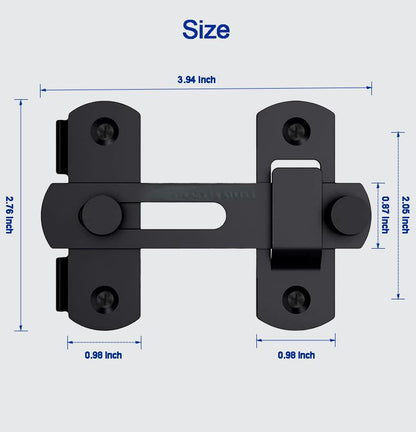 4in Barn Door Lock, Heavy Duty 180 Degree Flip Sliding Latch Lock, Black