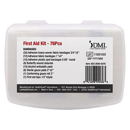 DMI 76-Piece First-Aid Kit, Portable All-Purpose Use for Minor Cuts and Scrapes, Durable Water-Resistant Case, Convenient and Portable for Travel - size: 76 Piece