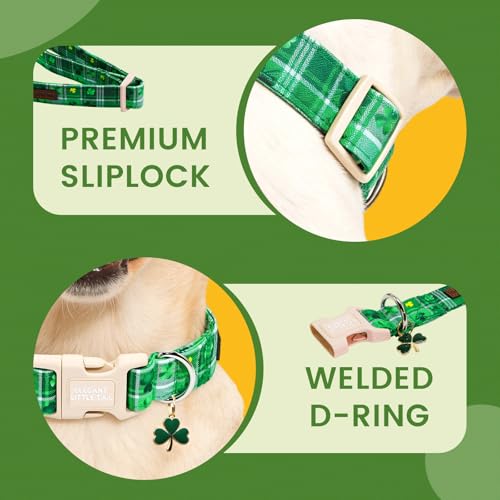 Elegant little tail St Patrick's Dog Collar - Green Plaid Cute Clover Cotton Shamrock Pet Collar Trefoil Adjustable Cotton Pet Collar with Quick Release Buckle for X-Small Dogs - color: Green Plaid, size: X-Small (Pack of 1)