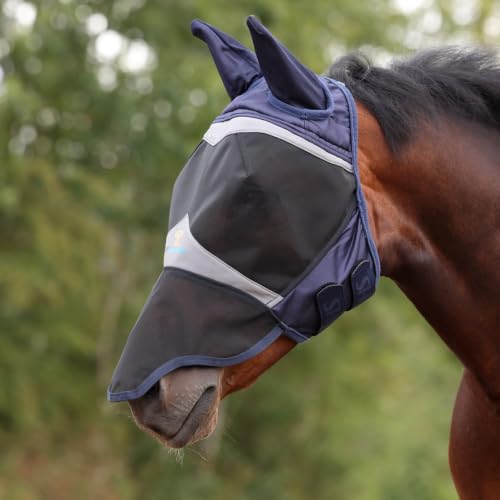 Shires FlyGuard Pro Fine Mesh Fly Mask with UV Protection Navy/Extra Small Pony/Ears and Nose - color: Navy, size: Extra Small Pony