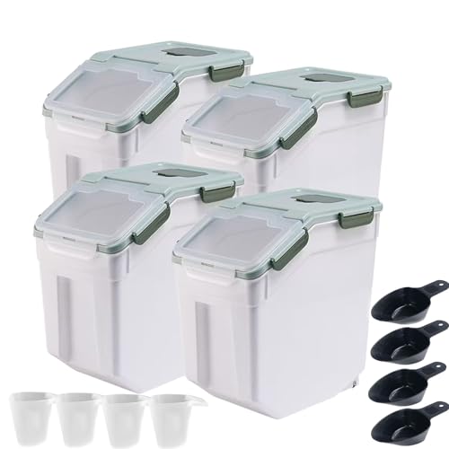 RUIAN Large Airtight Storage Container,25lb Flour Rice Storage Containers Bin with Wheels Seal Locking Lid, with Measuring Cup&Scoop for Flour, Rice, Grain100LBS Total(Green, 4PCS) - color: Green4Pack 25Lb