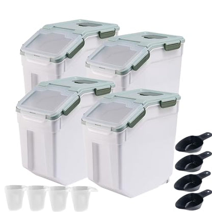 RUIAN Large Airtight Storage Container,25lb Flour Rice Storage Containers Bin with Wheels Seal Locking Lid, with Measuring Cup&Scoop for Flour, Rice, Grain100LBS Total(Green, 4PCS) - color: Green4Pack 25Lb