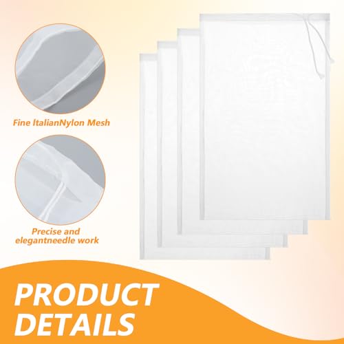 4 Pack Nut Milk Bag 12 x 8 Inch Nut Bag Strainer Reusable Nylon Cloth