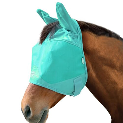 Harrison Howard UV-Proof Multi-Function Fabrics Thick Fleece Padding Horse Fly Mask Half Face with Ears Mint Yearling Small - color: mint, size: Small (Yearling)