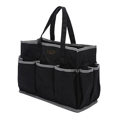 Canvas Tool Tote Bag, Heavy Duty 16oz Waxed Canvas Tool Storage Pouch with 1 Large Compartment & 10 Small Pockets | Multi-Purpose Garden Tool Bag for Horticulturists Mechanics Craftsmen – Black - color: Black