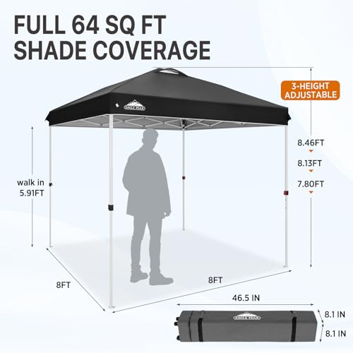 EAGLE PEAK 8x8 Pop Up Canopy Tent Easy Up Canopy Outdoor, Black - color: Black, size: 8x8