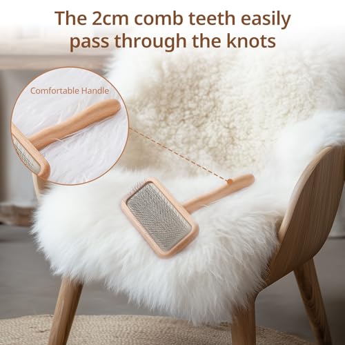 Sheepskin Wool Brush - Carpet Rake Tool - color: Wood