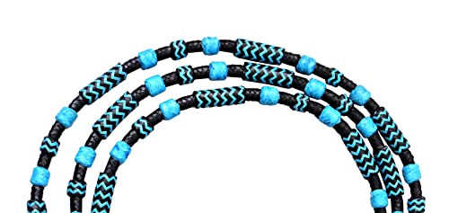 Black Rope with Turquoise Knots Raw Hide Leather Horse Tack Hand-Braided Romal Romel Reins Hand Carved Leather Popper Ranch Rope/RopeReins-8.5 Ft, 52' Romel