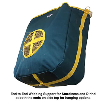 Majestic Ally Nylon Hay Feeder Tote Bag for Horse, Goat, Sheep - Double Sides Open Feed Hole with Faux Leather Ventilated Bottom- Premium Quality -Simulates Grazing - Reduces Waste (Hunter Green) - color: HUNTER GREEN