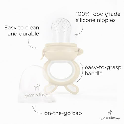 Moss and Fawn Forage Feeder - Silicone Baby Fruit Feeder - Ecru | Frozen Breast Milk Popsicle Teether & Pacifier, BPA, PVC & Phthalate-Free - color: Ecru