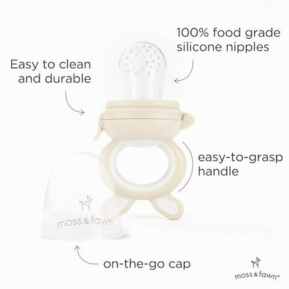 Moss and Fawn Forage Feeder - Silicone Baby Fruit Feeder - Ecru | Frozen Breast Milk Popsicle Teether & Pacifier, BPA, PVC & Phthalate-Free - color: Ecru