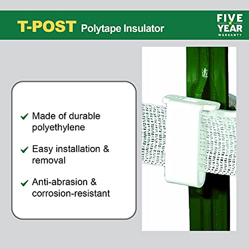 Powerfields Safe-Fence White T-Post Polytape Insulator - TP-25 Electric Fence Insulators (25 Pieces)