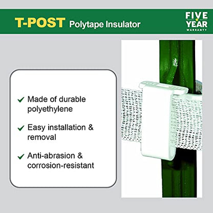 Powerfields Safe-Fence White T-Post Polytape Insulator - TP-25 Electric Fence Insulators (25 Pieces)