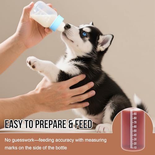 Puppy Kitten Nursing Bottle 2oz- Small Animal Feeding Kit with Nipples | Hand Feeding Supplies for Puppies, Kittens, Rabbits, Ferrets & Newborn Pets - color: SKY BLUE
