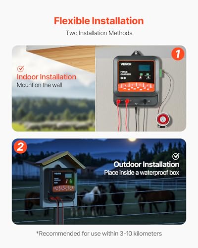 VEVOR Multi-Powered Electric Fence Charger, 2J/3J/5J, Electric Fence Energizer with Real-Time LED Display, 6.2 Miles Range, AC DC Powerful Fences Charger, Keep Out Wild Animals, for Livestock Poultry - size: 2J/3J/5J