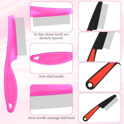 Yolev 4 Pcs Dandruff Comb - Stainless Steel Fine Tooth Comb for Dandruff, Lice, Thick, Dry, Curly Hair - Adult, Unisex - Pink, Blue, White, Black