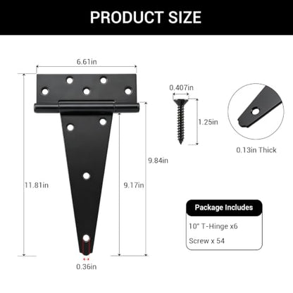 HOME MASTER HARDWARE 10" Heavy Duty Gate Hinges, 6 Pack T Strap Hinges - size: 10 in-6 Pack