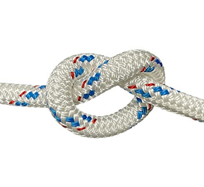 Blue Ox Rope 7/16" Yacht Braid Premium Polyester, White/Blue/red, 150 ft | Made in USA, 6,300 lb tensile strength, double braid - size: 150 feet