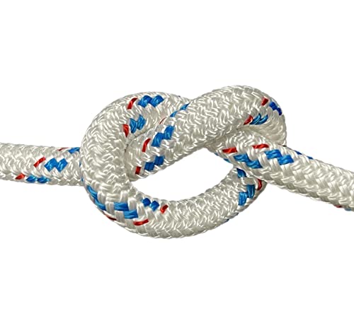 7/16" Yacht Braid Premium Polyester, White/Blue/red, 300 ft | Made in USA, 6,300 lb tensile strength, double braid - size: 300 feet