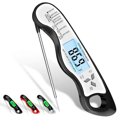 Cooking Thermometer，IP67 Waterproof Meat Thermometer Digital - color: White-2