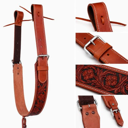 Horse Western Floral Tooled Leather Rear Flank Back Saddle Cinch w/Billets 9775