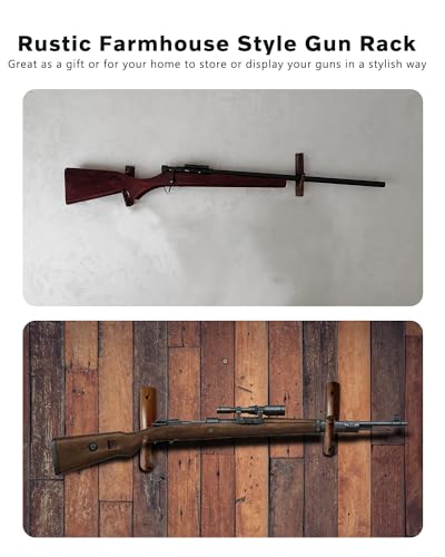 Gun Rack Wall Mount,Natural Hardwood Gun Rack, Handmade Gun Hooks for Wall with Pre Drilled Holes and Hardware Bow Horizontal Hanger Archery for Storage Display Home (6), GUN-RACK-WOOD-6 - style: Brown-3 pair