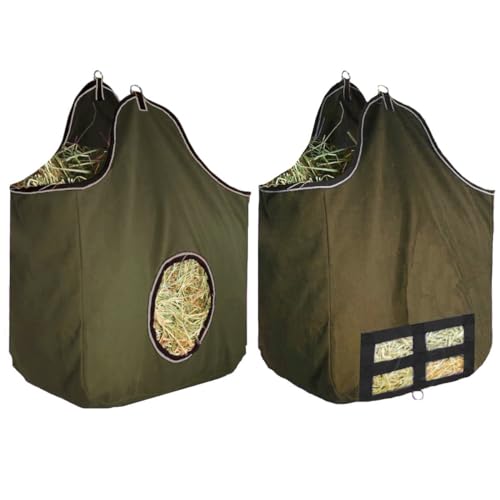 Derby Originals Large 24 OZ Canvas Horse Hay Bag 2 Sided Combo Design X Wide Gusset and 6 Month Warranty - color: Tan/Chocolate