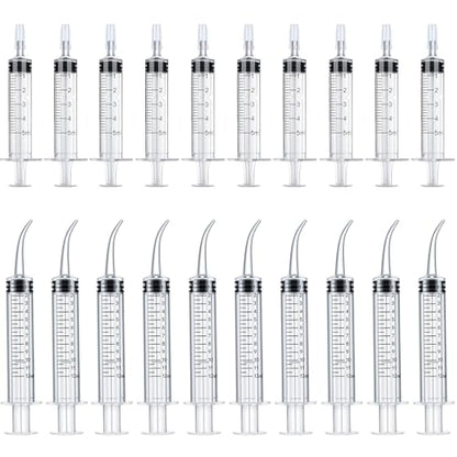 Wisdom Teeth Syringe Set, 20 Pack Oral Syringes, 12ml Dental Syringe with Curved Tip, 5ml Irrigation Syringe with Cap, Colostrum Collector Syringes, Plastic Syringe for Liquid
