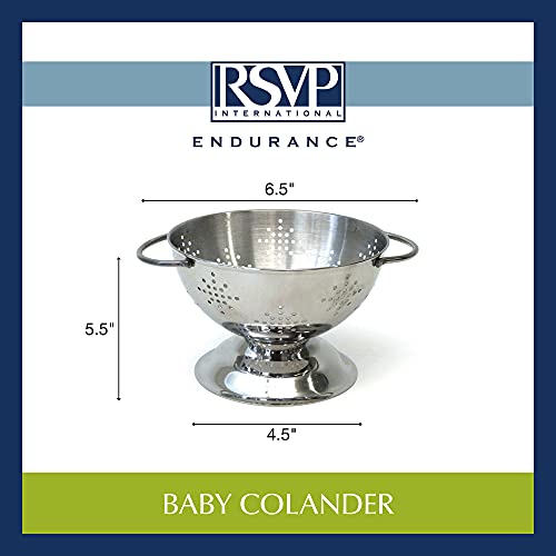 RSVP International Endurance Kitchen Collection Colander Strainer, Mini, Pierced Stainless Steel - size: Mini