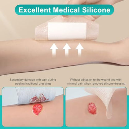 Dimora Silicone Foam Dressing with Border Adhesive 4"x8" - size: 4"x8"(5Packs)