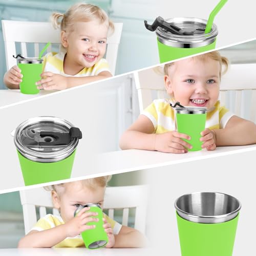 Stainless Steel Kids Cups with Lids, 5 Pack 12oz Spill Proof Cups - color: Red, Blue, Pink. Purple, Green