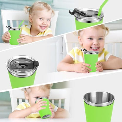 Stainless Steel Kids Cups with Lids, 5 Pack 12oz Spill Proof Cups - color: Red, Blue, Pink. Purple, Green