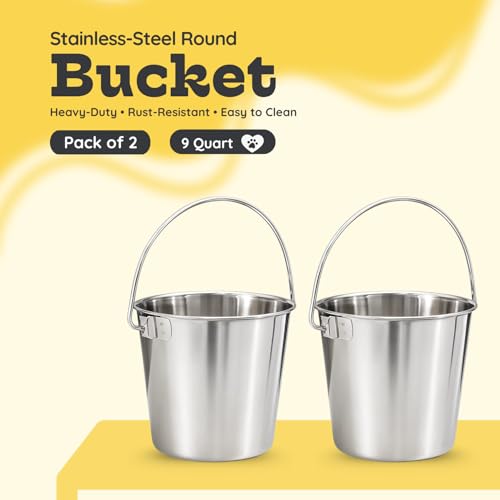 9Qt Round Stainless Steel Heavy Duty Dog Water Bucket, 2-Pack - size: 9 Quart (Pack of 2)