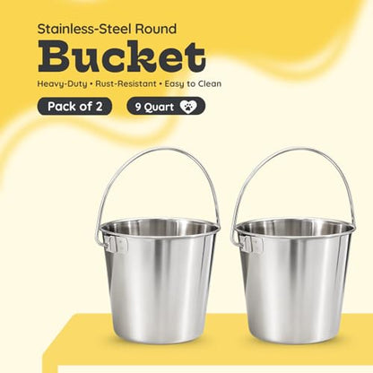 9Qt Round Stainless Steel Heavy Duty Dog Water Bucket, 2-Pack - size: 9 Quart (Pack of 2)