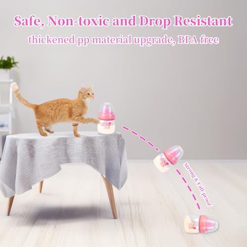 Pet Feeding Bottle,3 Pack 60ml Nursing Bottle, 3 Sizes Nipples with Ventilation Valve Resistant Tearing Perfect for Puppies, Kittens, Small Wildlife (Pink) - color: pink