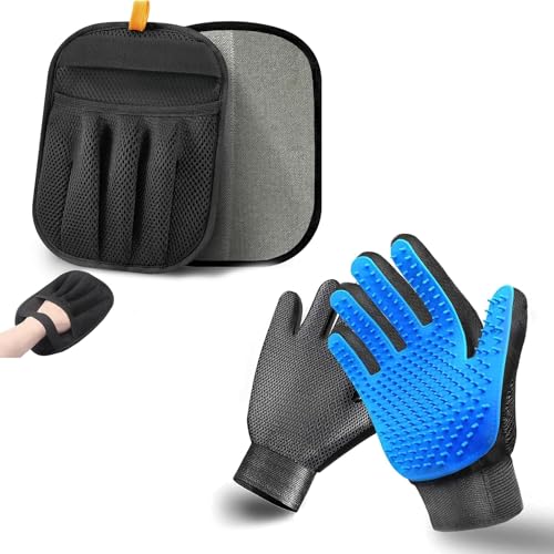 NVNAN 3 PCS Pet Hair Removal Glove and Pet Hair Remover | Groom pets and remove fur from clothes, bedding, car seats, and couches with reusable grooming and fabric gloves - color: Big Fabric Pet Hair Gloves+Pet Grooming Brush