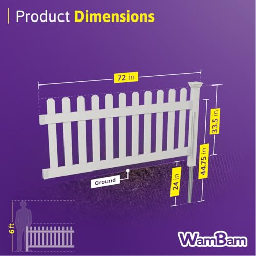 WamBam Newport Picket Fence, White Vinyl DIY No Dig Kit - color: Newport Fence