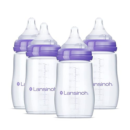 Lansinoh Anti-Colic Baby Bottles, 8 Ounces, 4 Count - style: 8 Ounce, M Flow, 4 Count